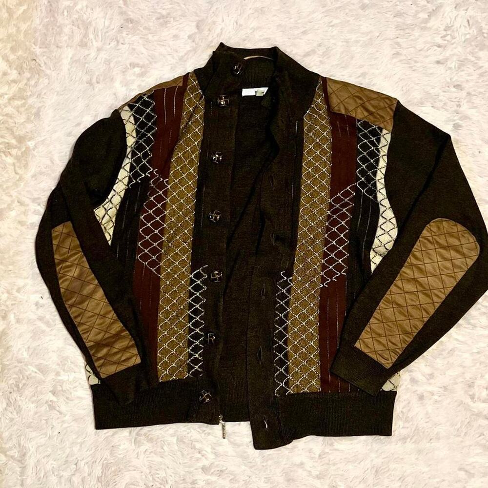 Men’s Patchwork Quilted Cosby Grandpa Elbow Patch Academia Professor Cardigan